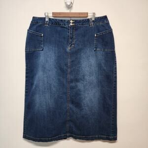 Vintage Y2K Cato Denim Maxi Skirt Size 20W Medium Wash Back Slit Boho Festival